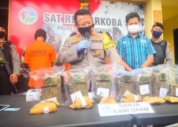 Polresta Mataram Ciduk Pelaku Pengedar Ganja Aceh Seberat 6,8 Kilogram