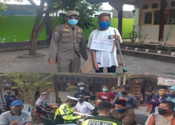 Polres Lombok Timur Berikan Hadiah Sembako Bagi Pengguna Jalan Raya Yang Gunakan Masker Pada Pelaksaan Razia Masker