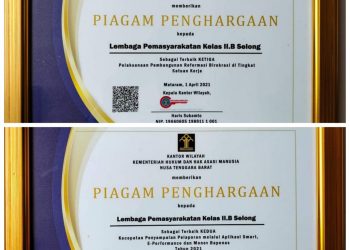 Lapas Kelas IIB Selong Raih Dua Predikat Terbaik
