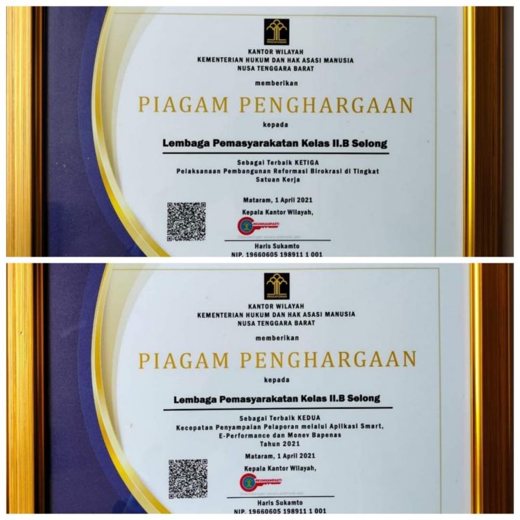Lapas Kelas IIB Selong Raih Dua Predikat Terbaik