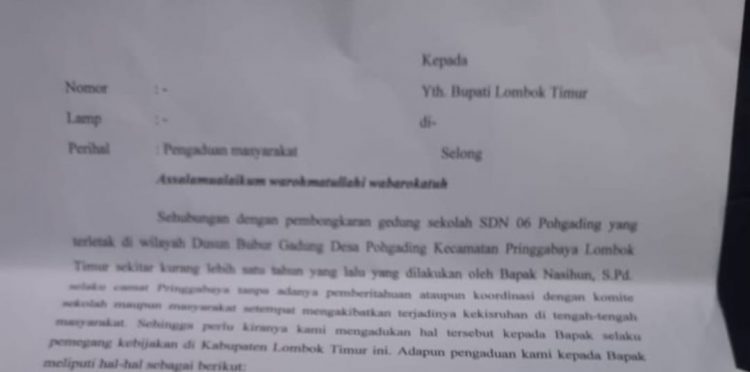 Bongkar SD Berujung Camat Pringgabaya Dilaporkan Ke Bupati Lotim