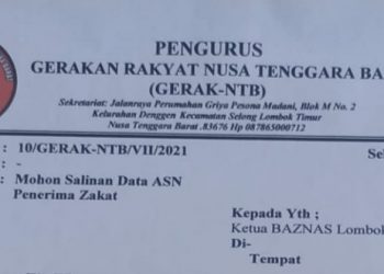 Minta Data ASN Ghorimin, Gerak NTB Layangkan Surat Ke Baznas Lotim