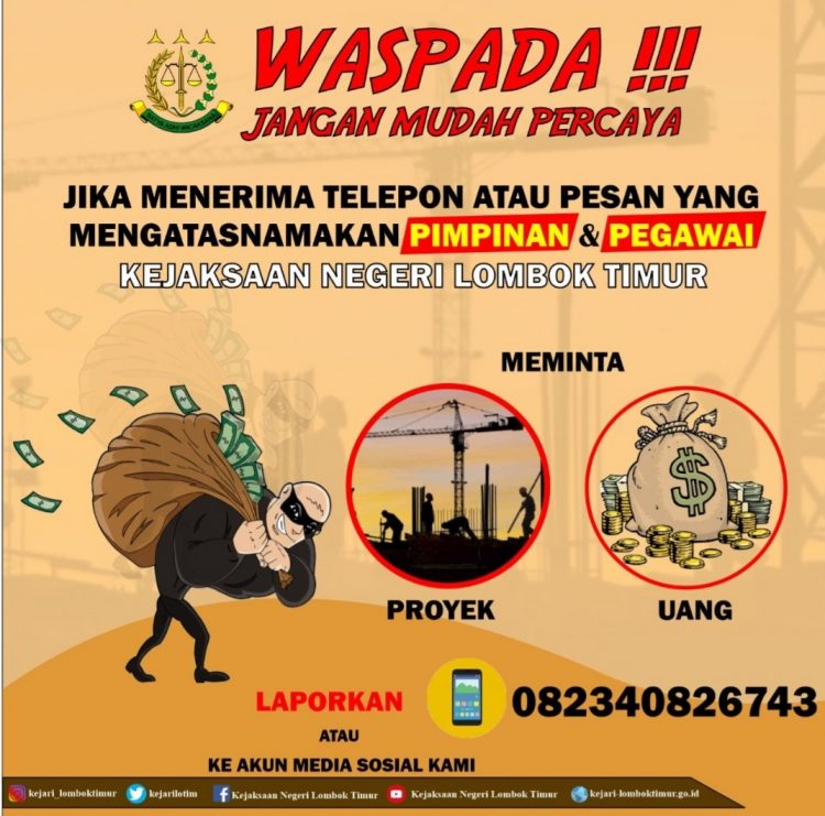 Waspada Oknum Atasnamakan Pejabat Kejari Lotim Minta Uang dan Proyek 