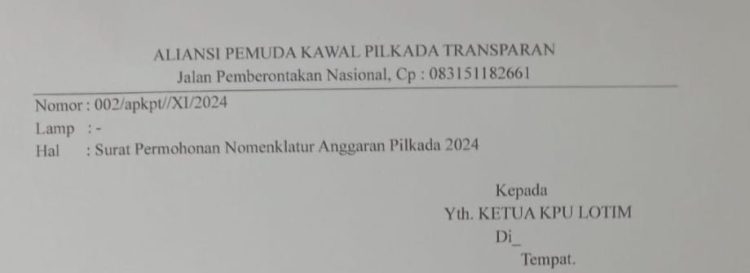 Aliansi Pemuda Kawal Pilkada Transparan Bersurat, Tapi  KPU Lotim Membungkam