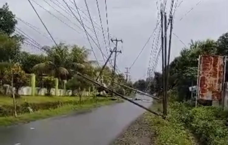 Tiang listrik roboh di Ruas Jalan Provinsi Lotim Tutup Badan Jalan