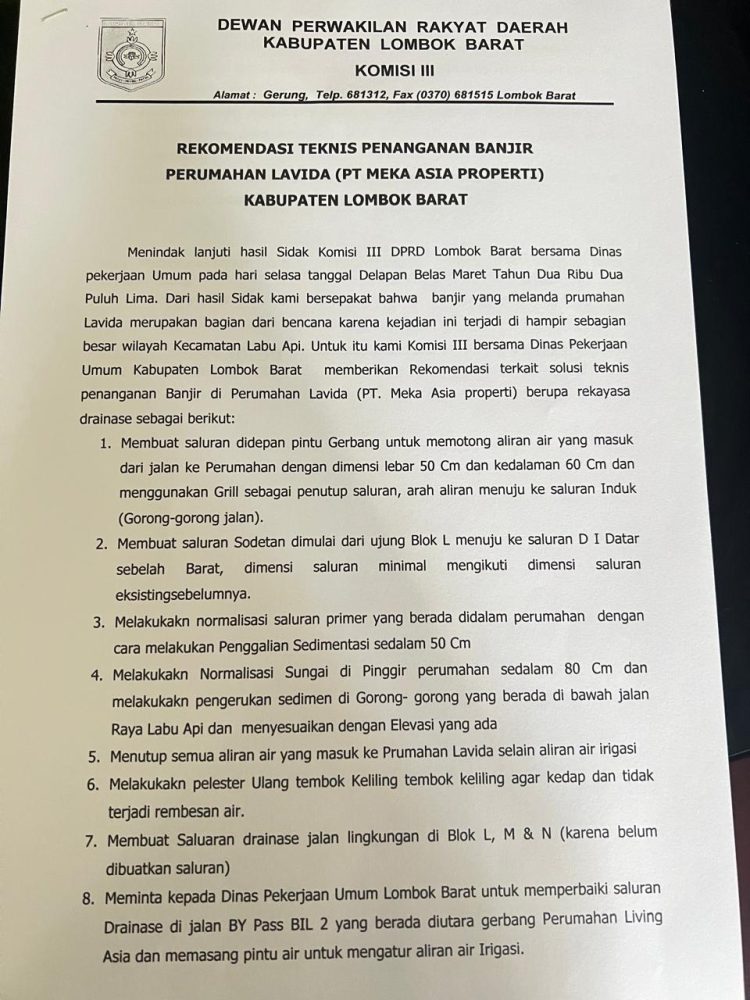 DPRD Lobar Keluarkan Rekomendasi Tanggapi Aduan Warga La Vida