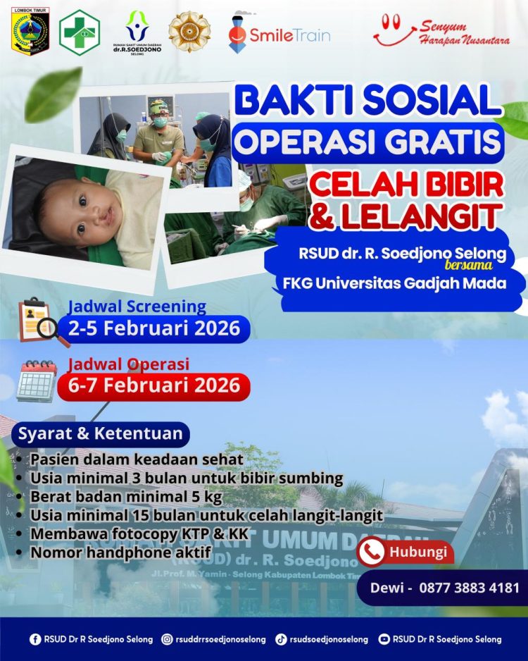 RSUD Soedjono Selong dan FKG UGM Gelar Operasi Gratis Bibir dan Langit-langit Sumbing
