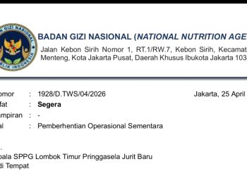 Imbas Kasus MBG Pringgasela, Operasional SPPG Dihentikan Sementara oleh BGN